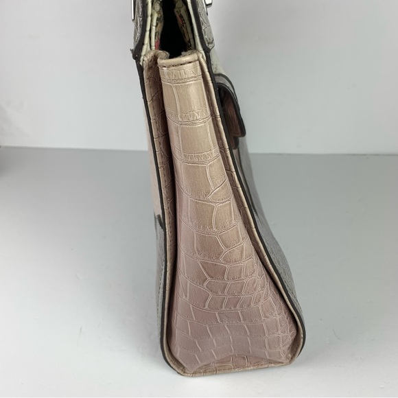 Guess Handbag Purse Tote Croc Embossed Patent Leather Pink Gray - READ - Picture 5 of 16